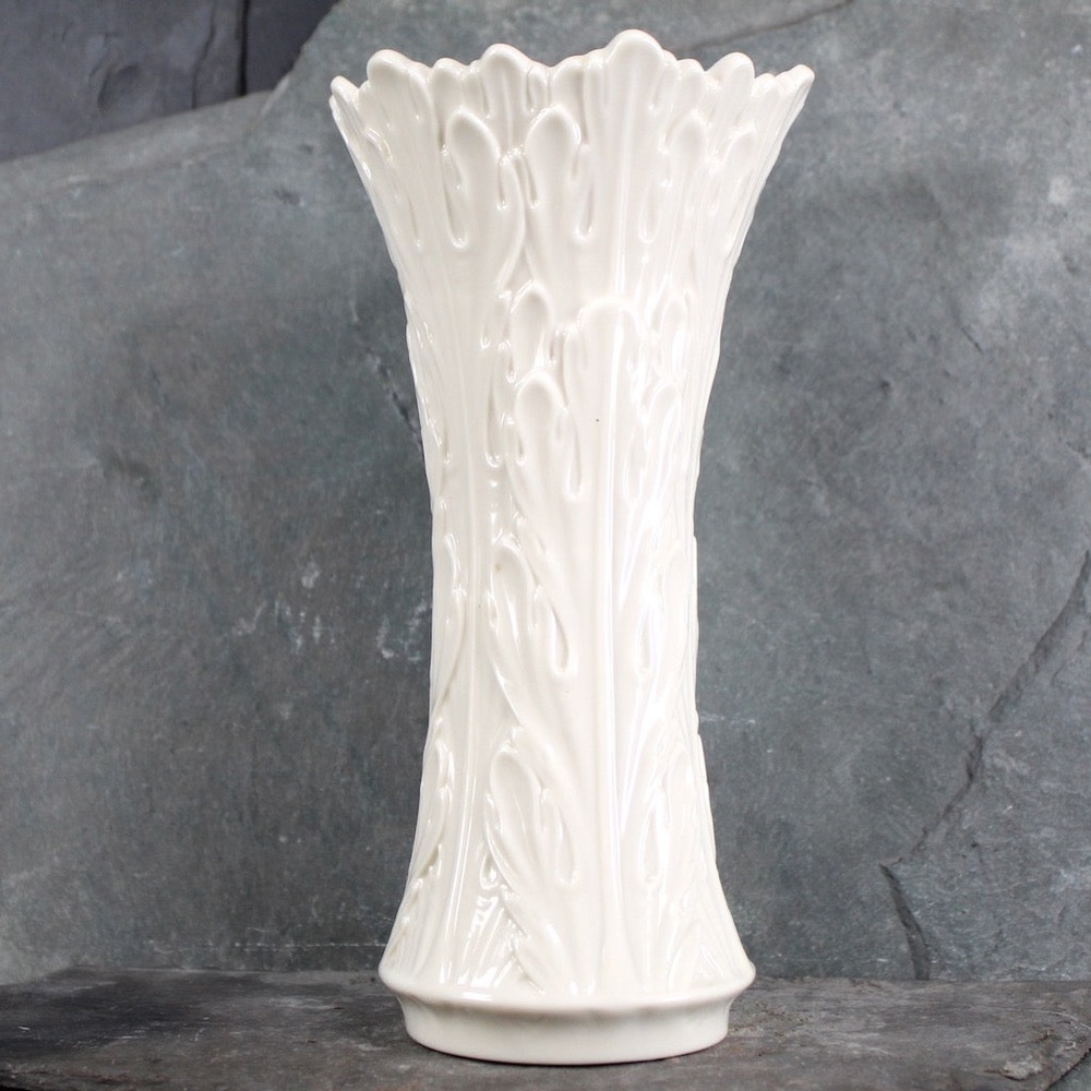 Vintage Lenox Ivory Colored Vase with Leaf Structure Design